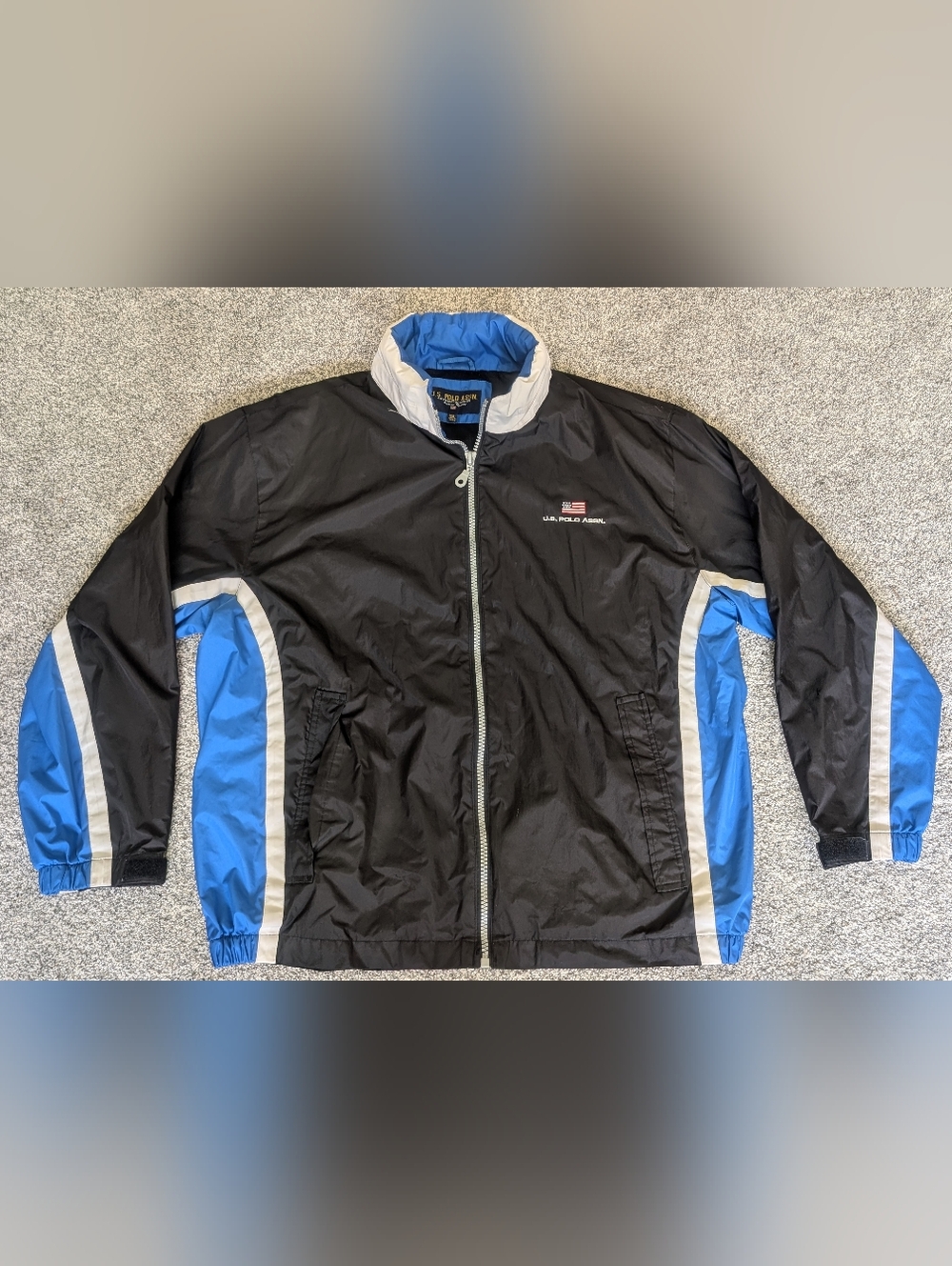 Vintage U.S. Polo Assn. Insulated Blue Black Windbreaker Jacket Men's Size XXL